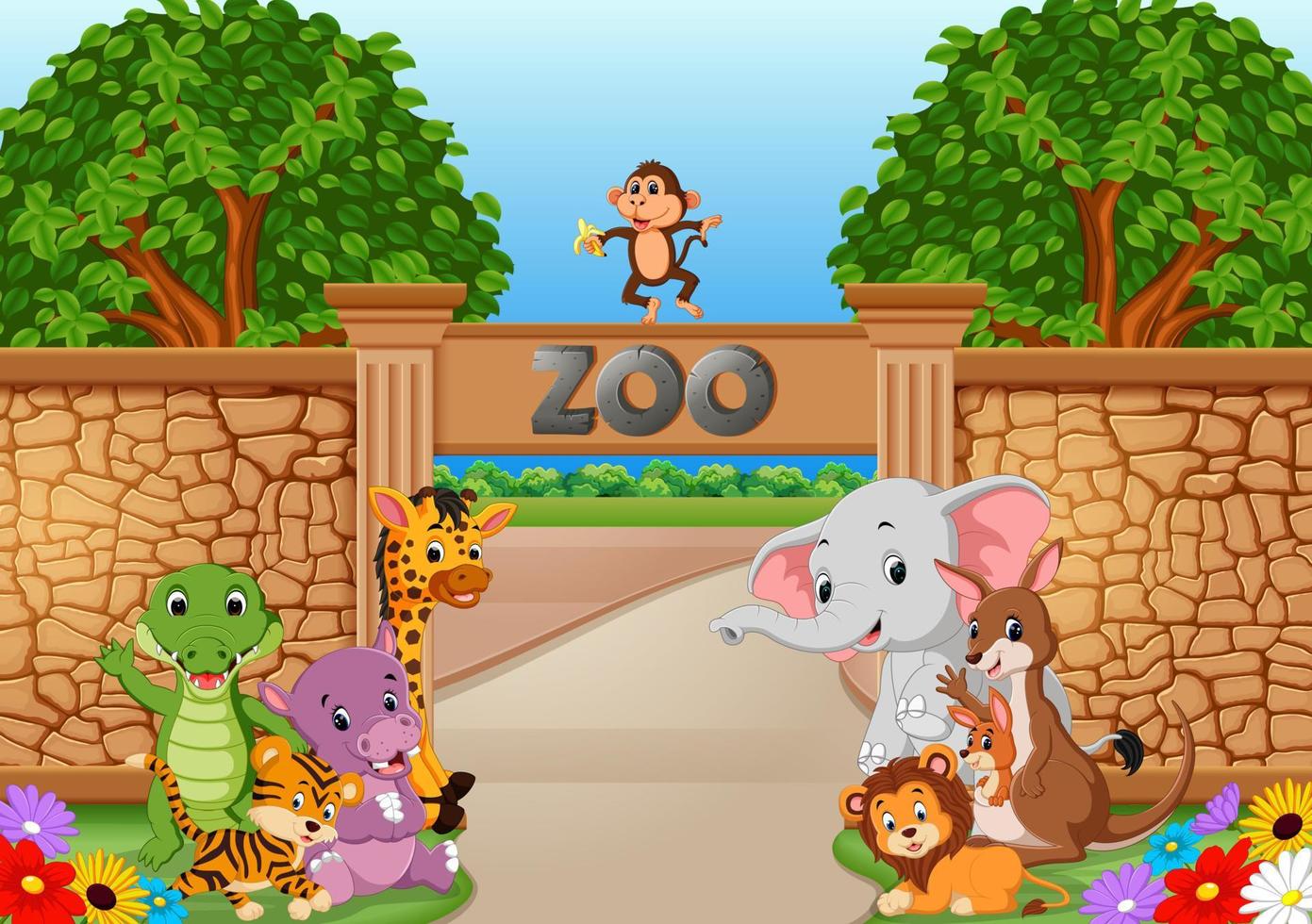 zoológico y animales en una hermosa naturaleza vector
