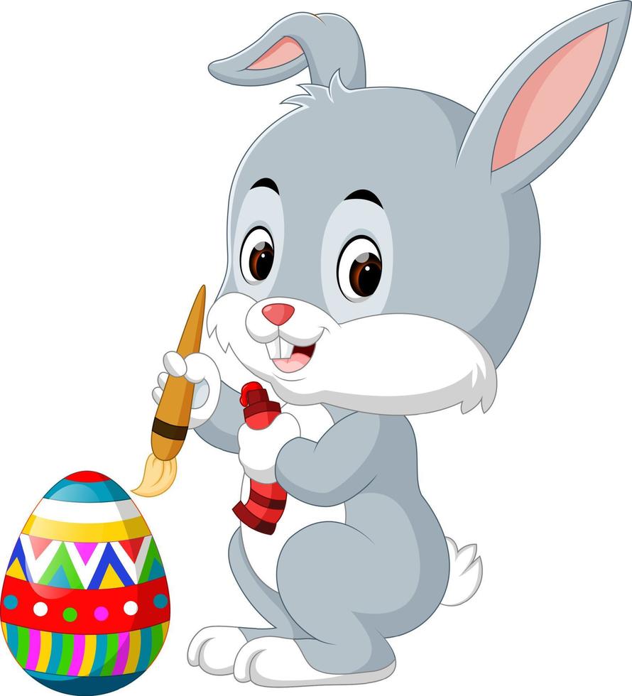 Cute Easter Bunny painting an egg vector