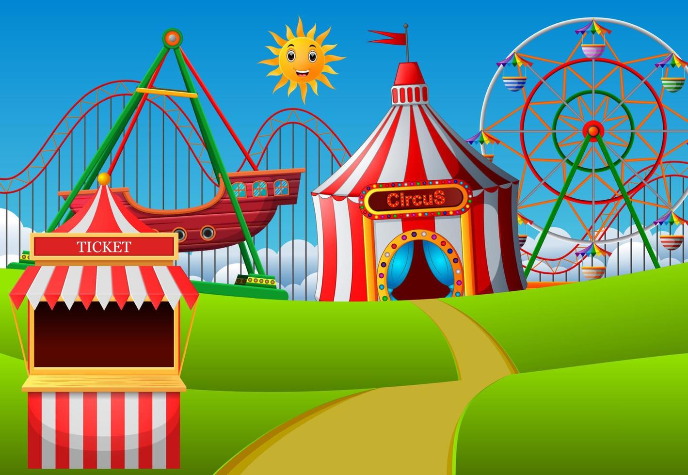 Amusement park scene at daytime vector