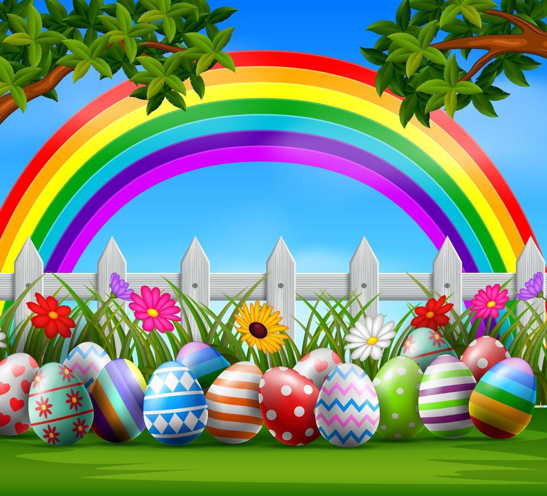 Easter eggs and colorful on the garden vector