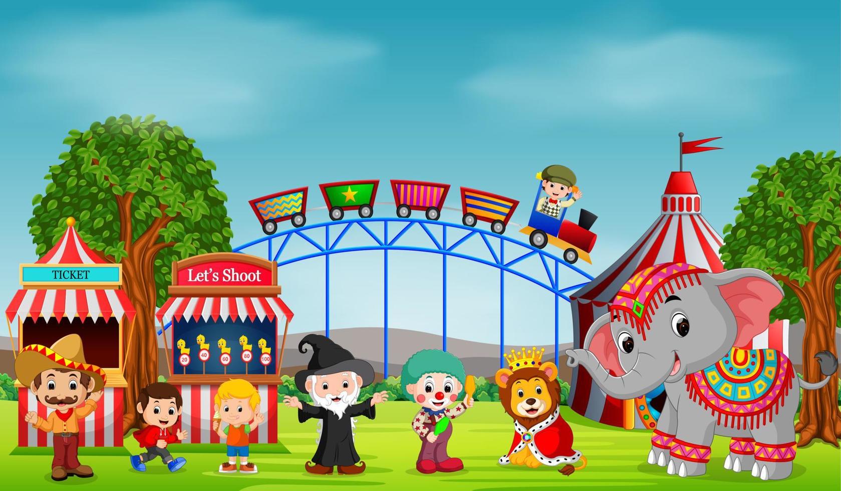 People having fun in amusement park vector