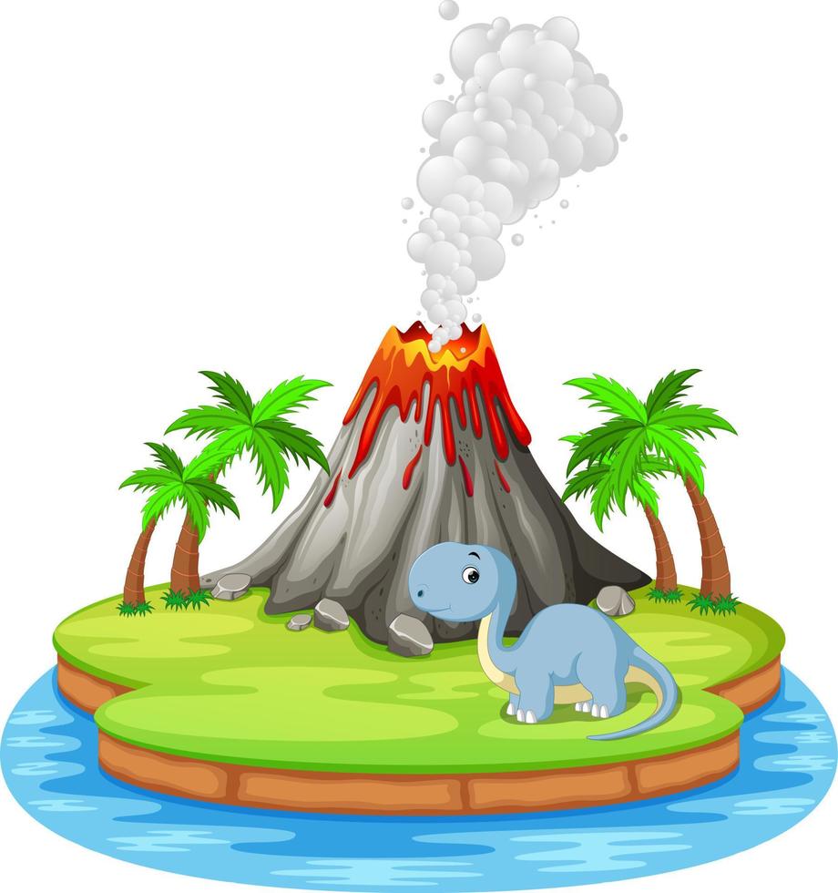 Dinosaur and volcano eruption illustration vector