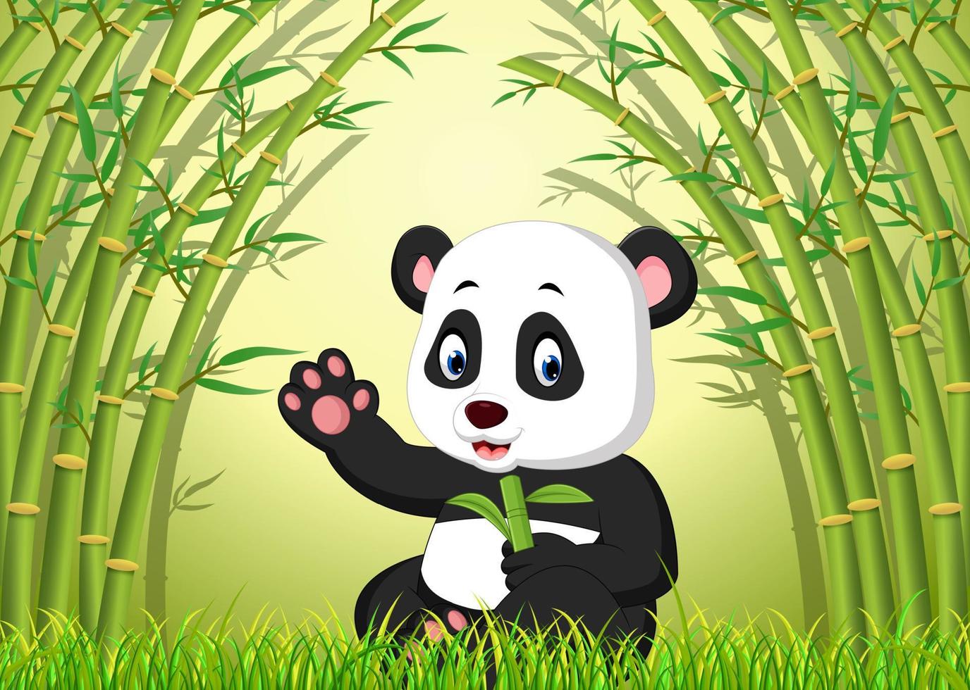 lindo panda en un bosque de bambú vector