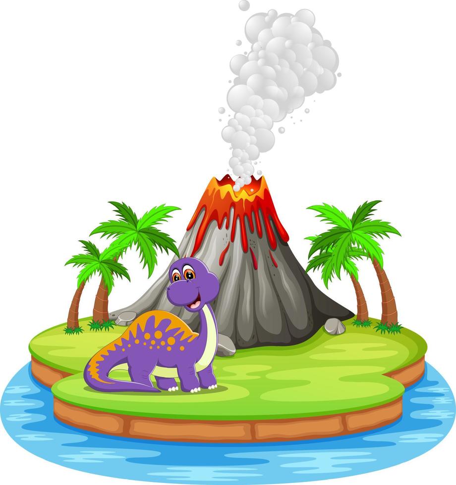 ilustración de erupción de dinosaurio y volcán vector