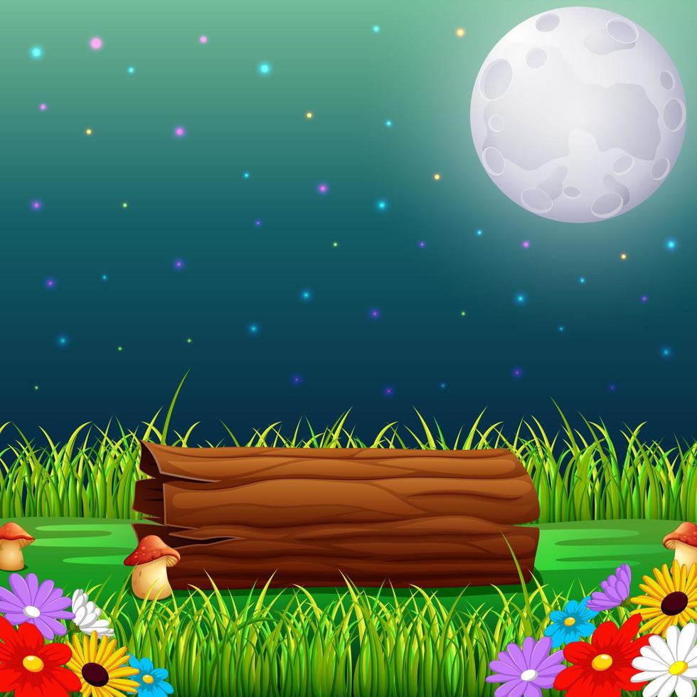 Forest at night and wood with full moon vector