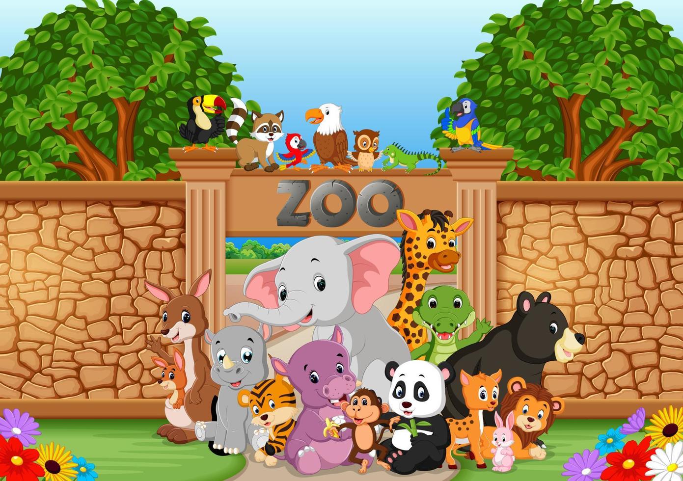 zoo and animals in a beautiful nature vector