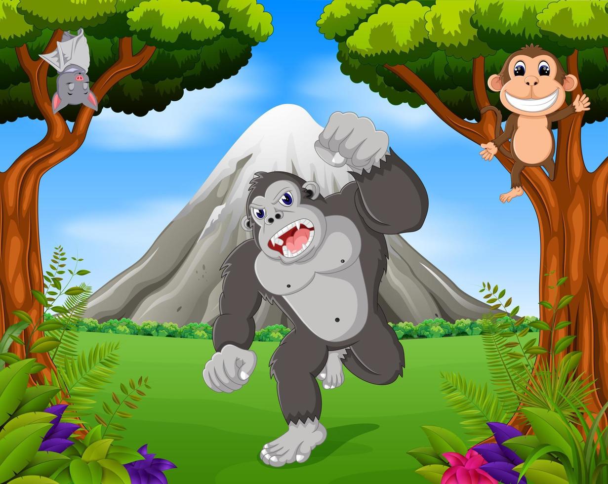 gorila y mono en la selva vector