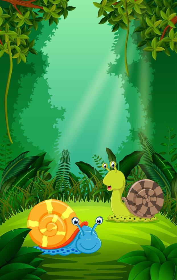 Snail in the clear and green forest vector