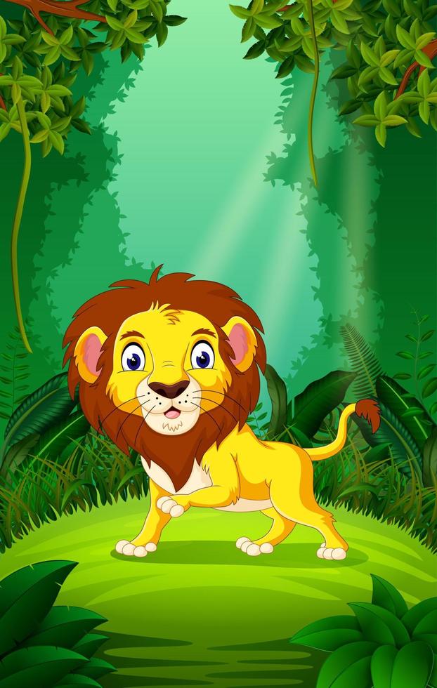 Lion in the clear and green forest vector