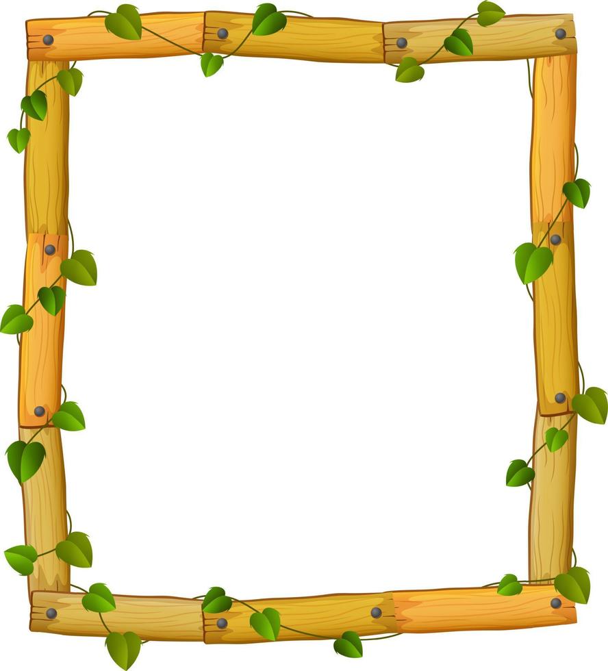 wooden frame with roots and leaf vector