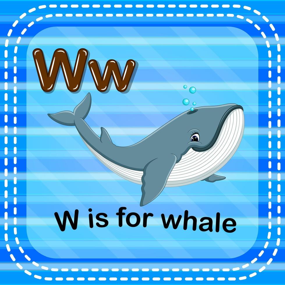 Flashcard letter W is for whale vector