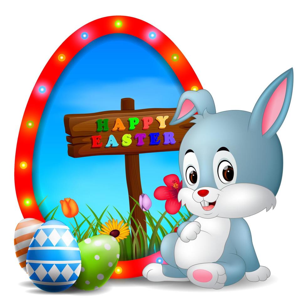 Easter bunny and eggs with frame egg vector