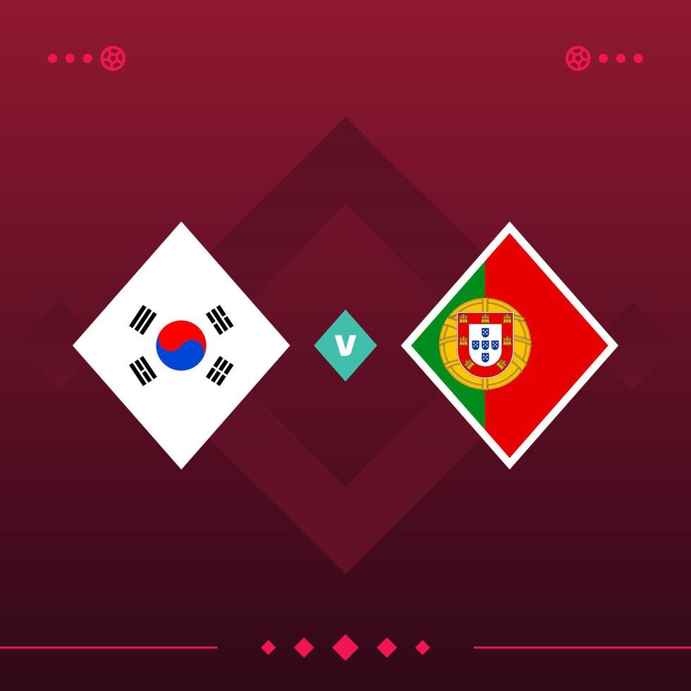 south korea, portugal world football 2022 match versus on red background. vector illustration