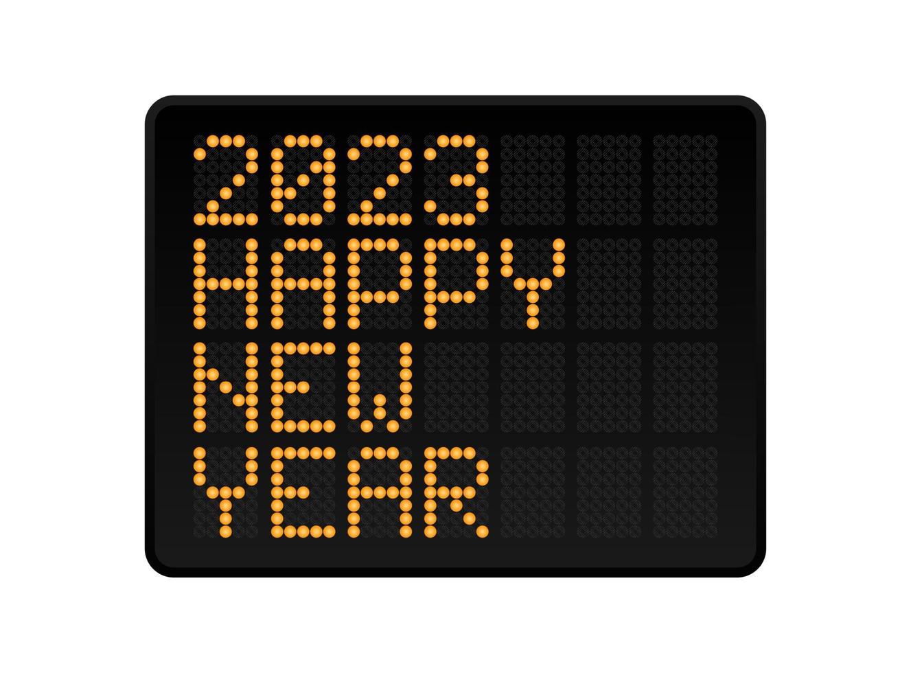 feliz año nuevo 2023 ilustración vectorial. texto de estilo de alfabeto digital led con puntos brillantes. elemento gráfico concepto abstracto vector