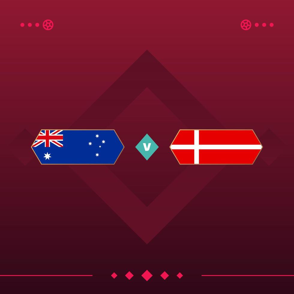 australia, denmark world football 2022 match versus on red background. vector illustration