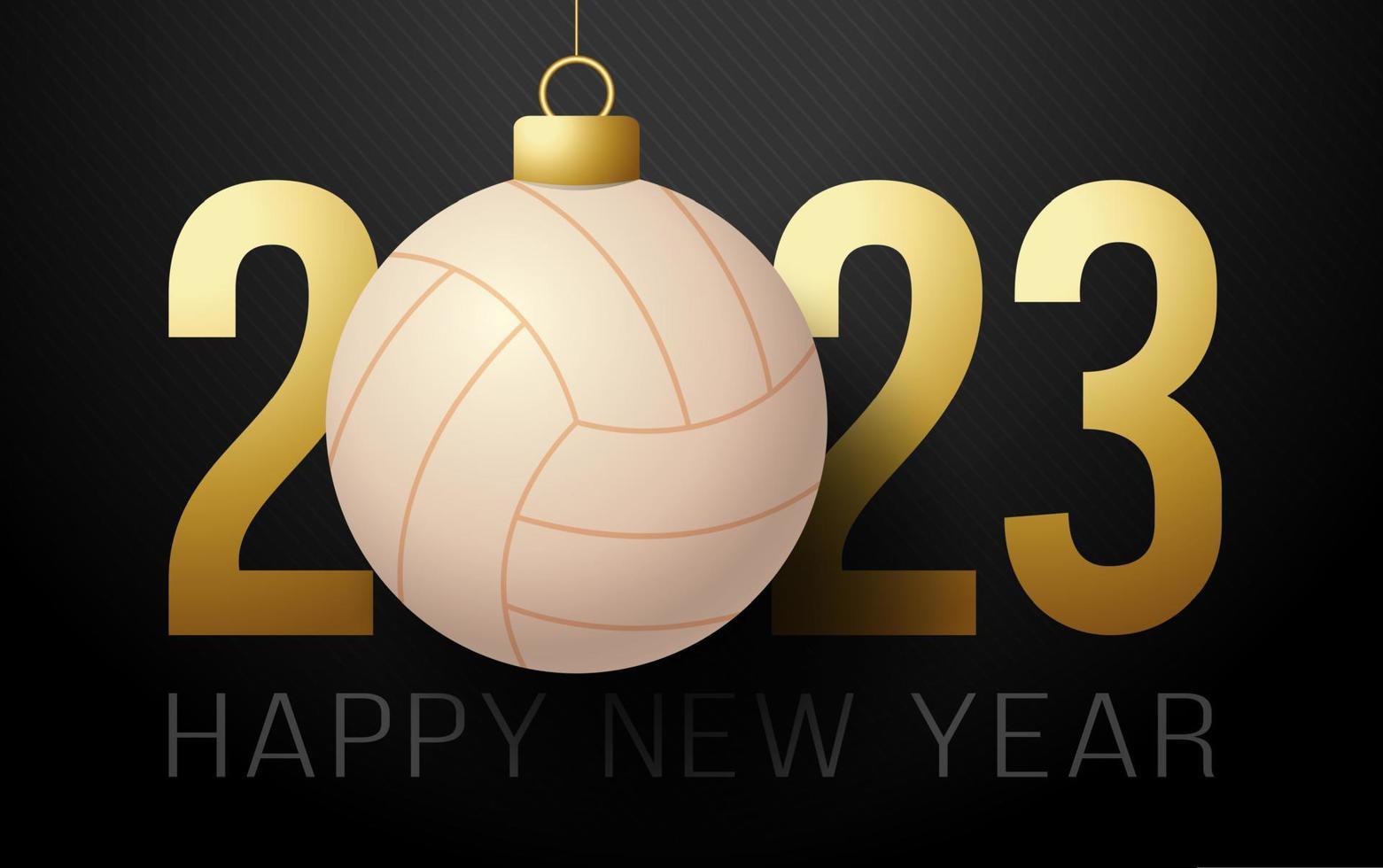 Volleyball 2023 Happy New Year. Sports greeting card with volleyball ball on the luxury background. Vector illustration.