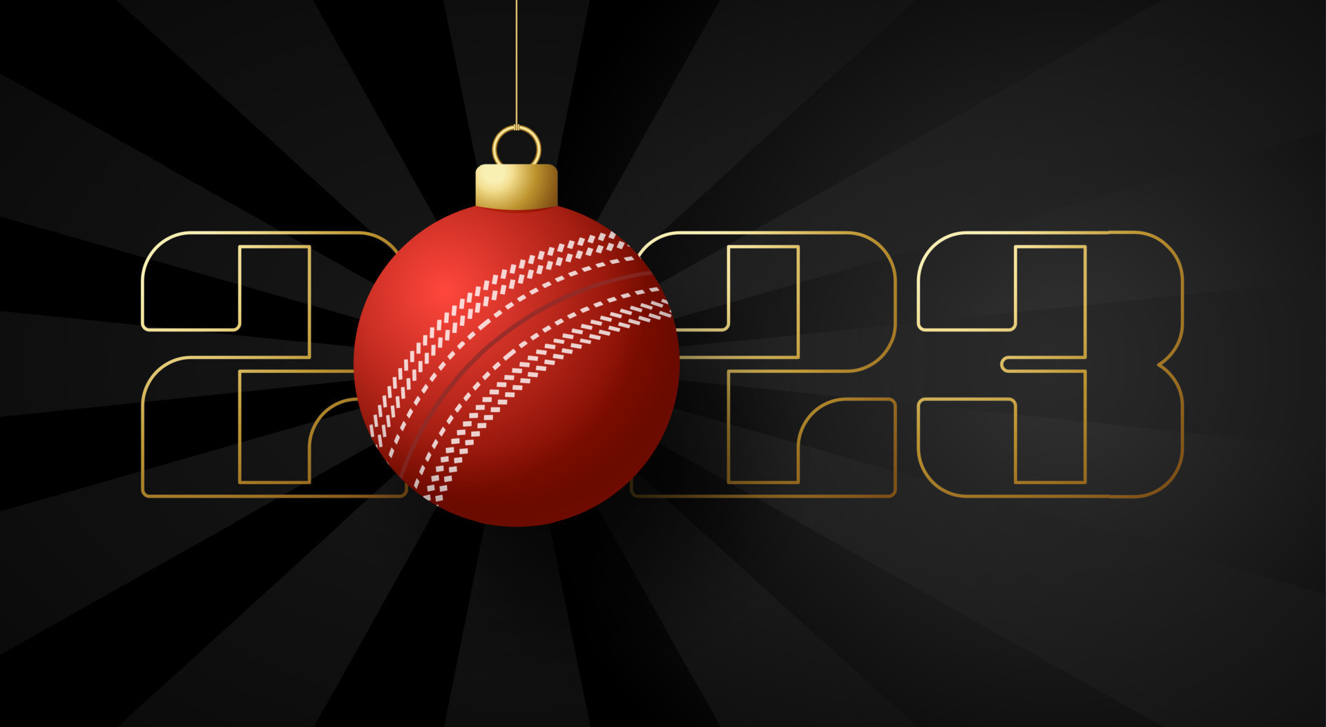 Cricket 2023 Happy New Year. Sports greeting card with golden cricket