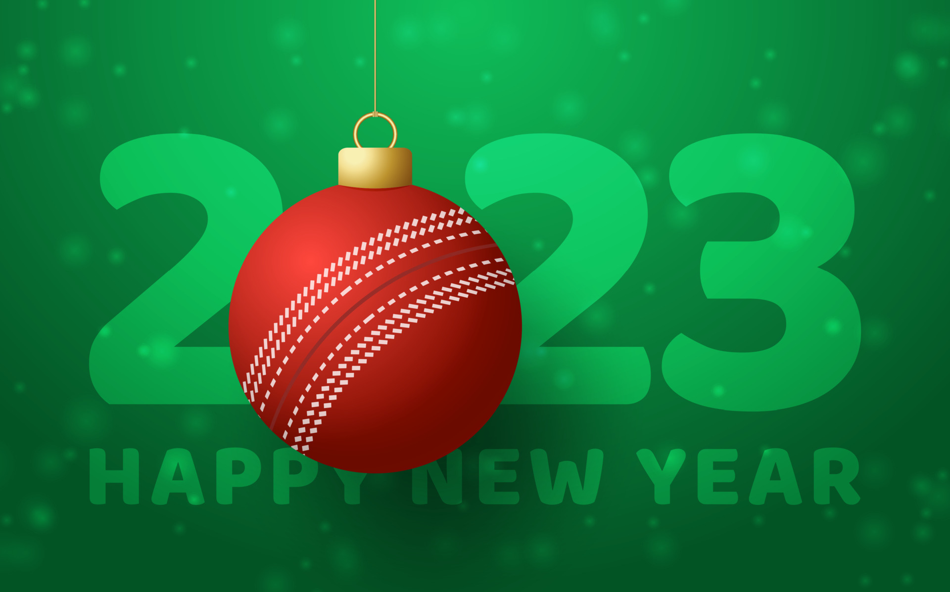 Cricket 2023 Happy New Year. Sports greeting card with golden cricket