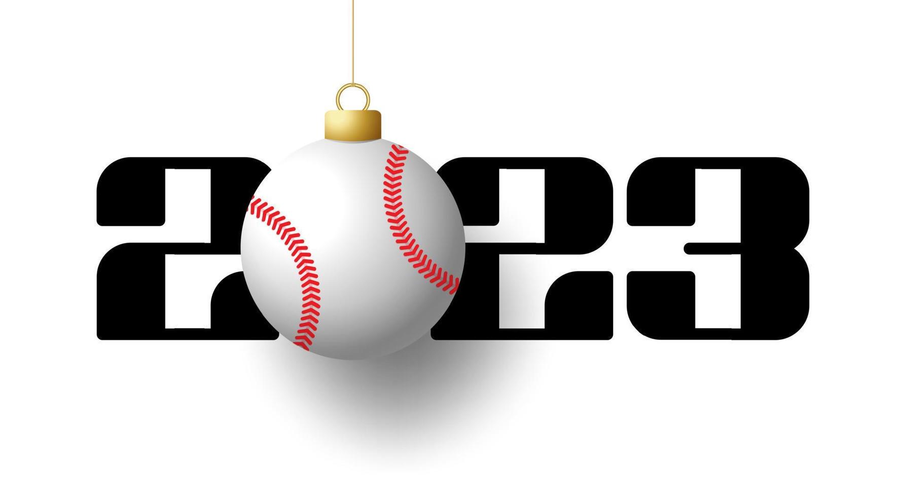 béisbol 2023 feliz año nuevo. tarjeta de felicitación deportiva con pelota de béisbol en el fondo de lujo. ilustración vectorial vector