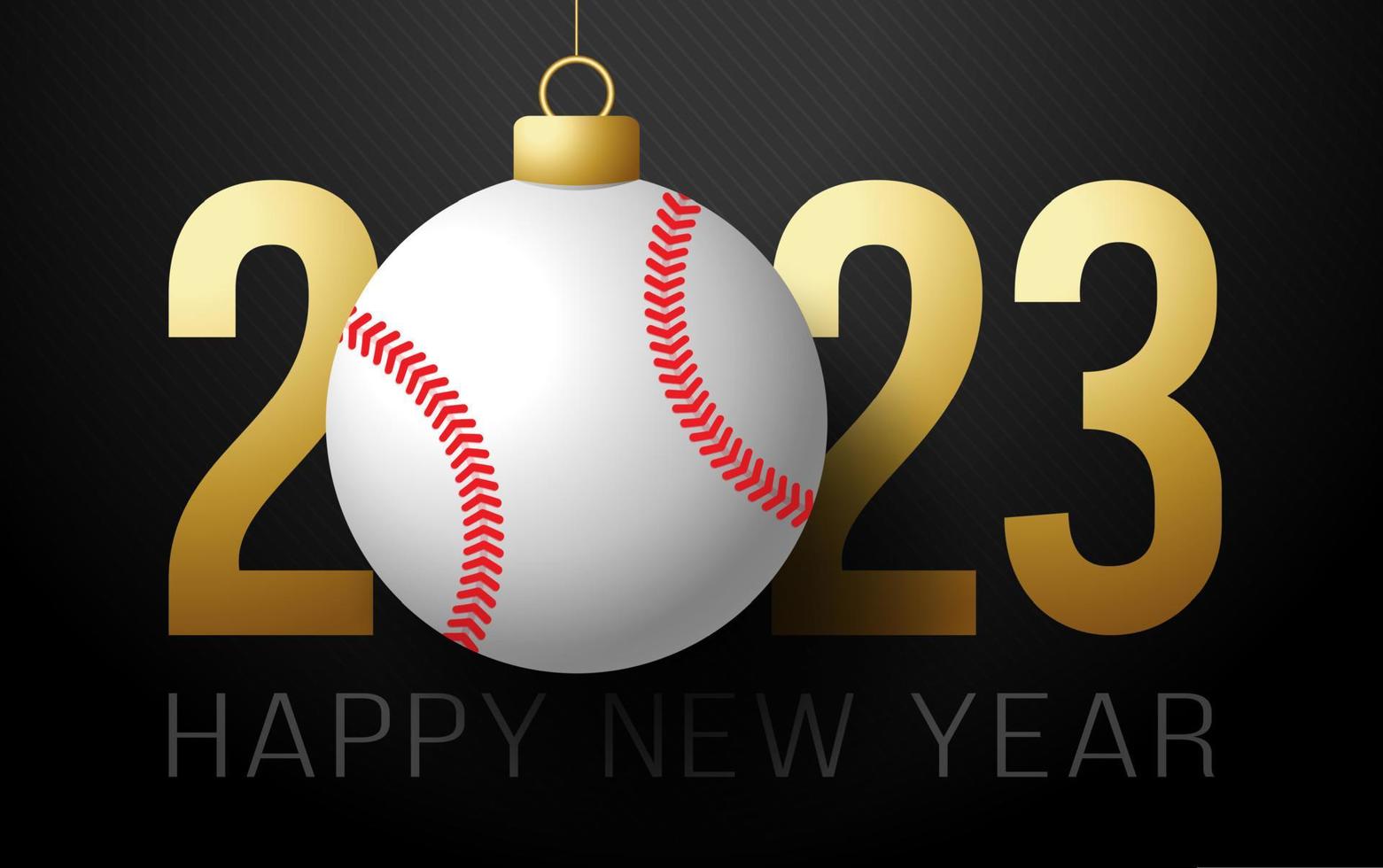 béisbol 2023 feliz año nuevo. tarjeta de felicitación deportiva con pelota de béisbol en el fondo de lujo. ilustración vectorial vector