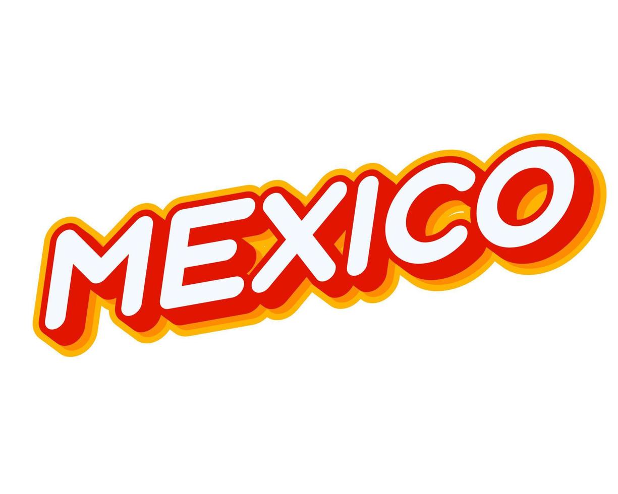 país y ciudad de méxico. letras de frase aisladas en vector de diseño de efecto de texto colorido blanco. texto o inscripciones en inglés. el diseño moderno y creativo tiene colores rojo, naranja, amarillo.