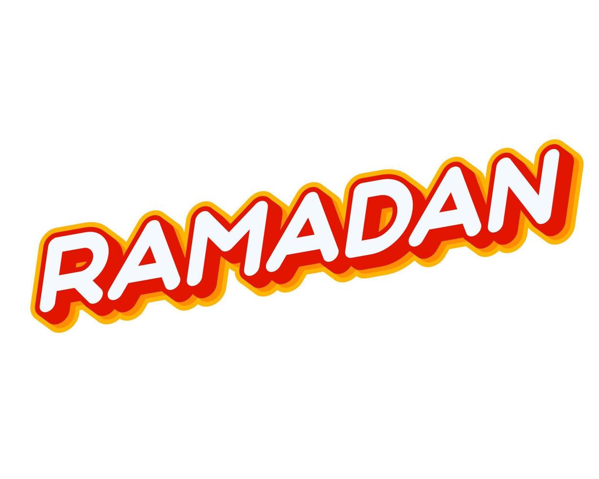 celebración del ramadán. letras de frase aisladas en vector de diseño de efecto de texto colorido blanco. texto o inscripciones en inglés. el diseño moderno y creativo tiene colores rojo, naranja, amarillo.