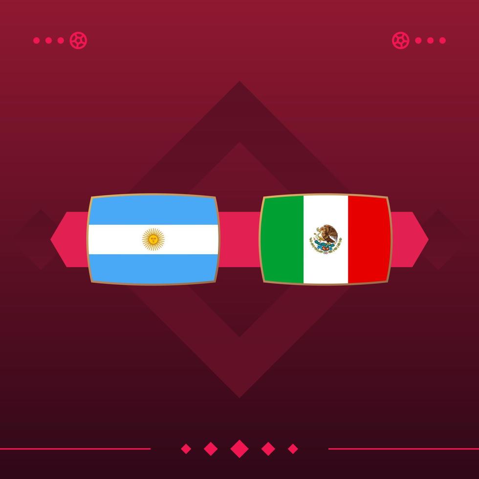 partido de fútbol mundial de argentina, méxico 2022 contra sobre fondo rojo. ilustración vectorial vector