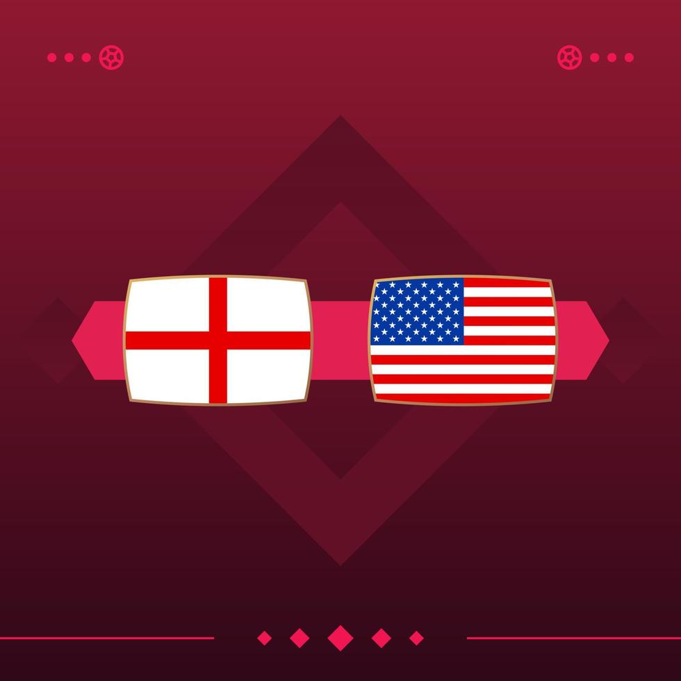 Inglaterra, EE. UU. Partido mundial de fútbol 2022 versus sobre fondo rojo. ilustración vectorial vector