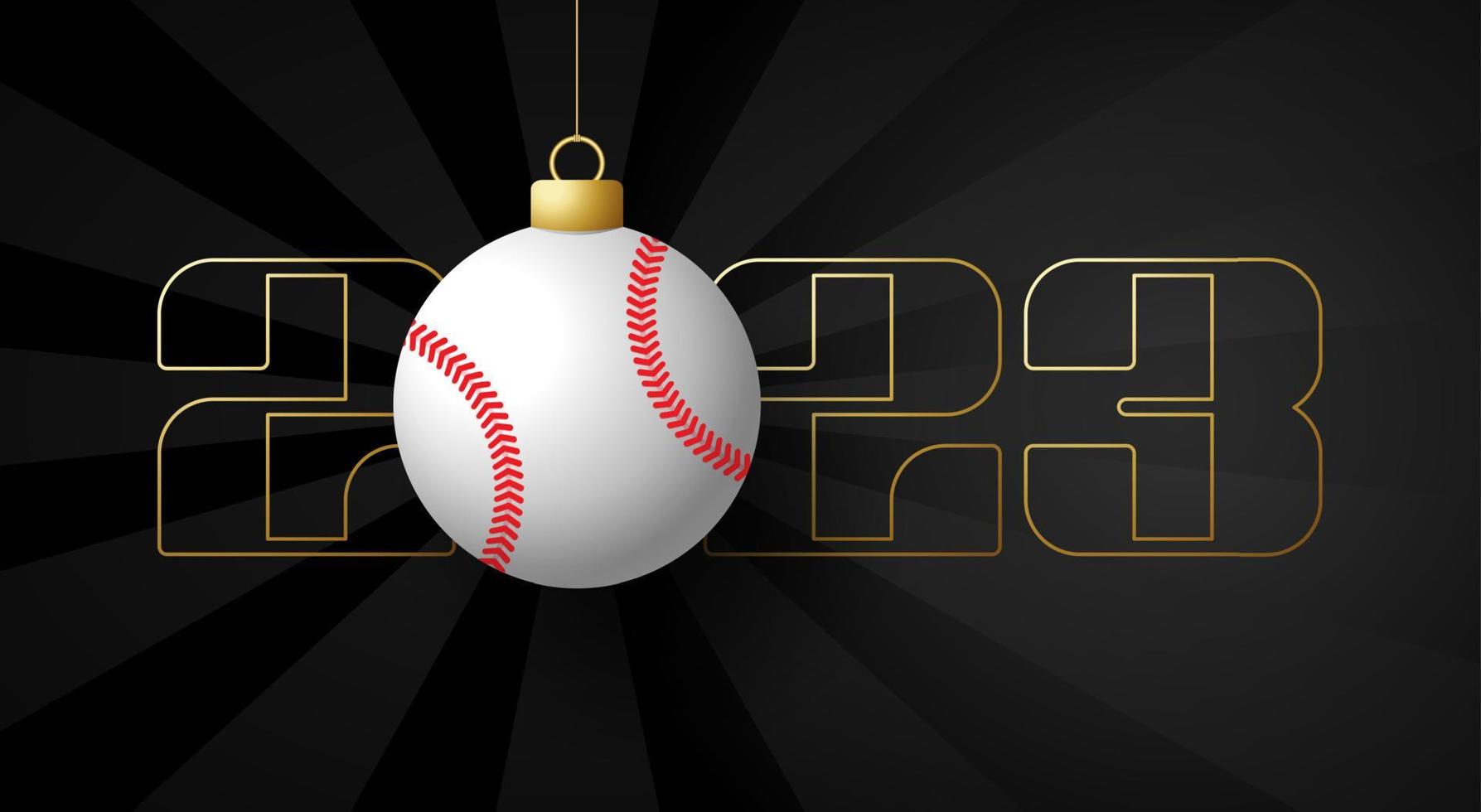 béisbol 2023 feliz año nuevo. tarjeta de felicitación deportiva con pelota de béisbol en el fondo de lujo. ilustración vectorial vector