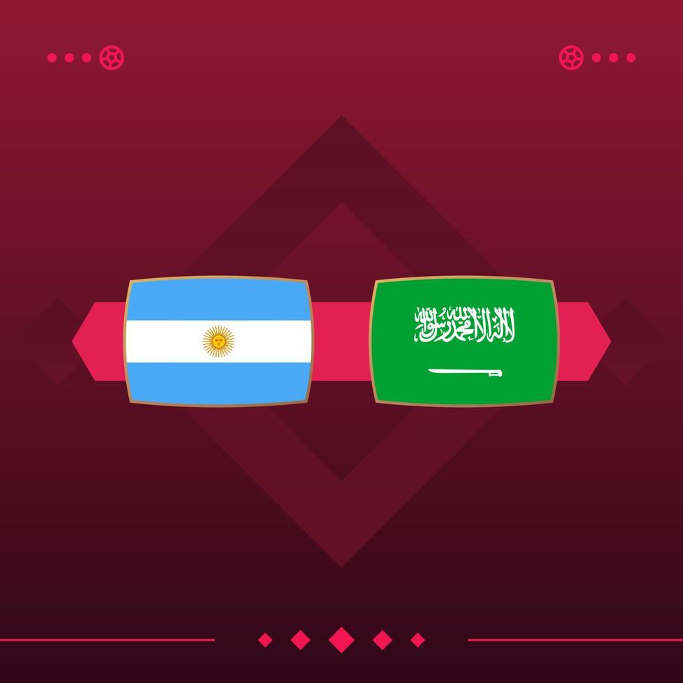 argentina, saudi arabia world football 2022 match versus on red background. vector illustration