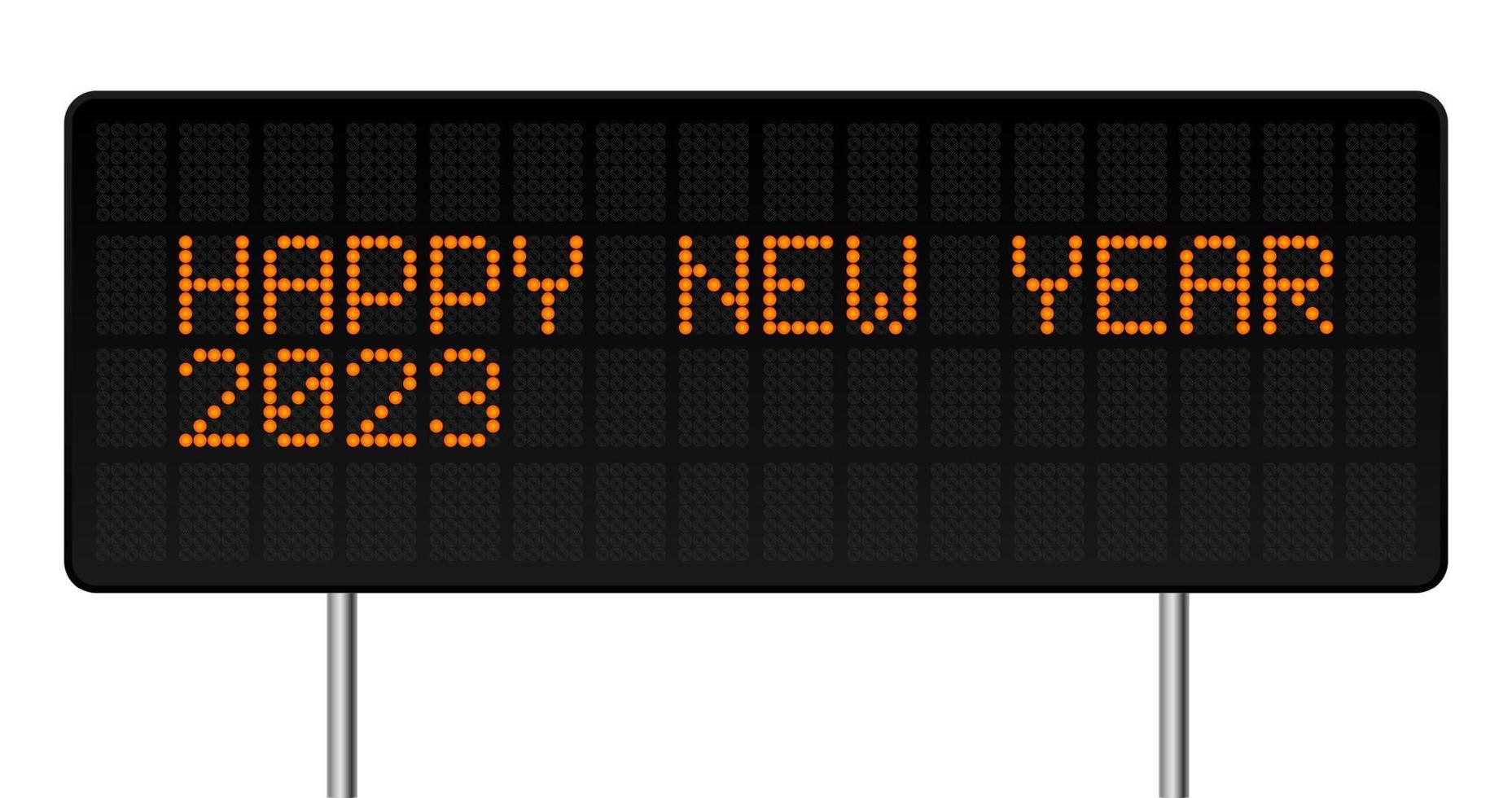 Happy new year 2023 vector illustration. Led digital alphabet Style Text with Glowing Dots. Abstract concept graphic element