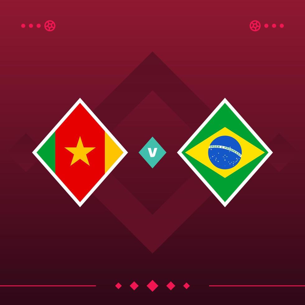 partido de fútbol mundial de camerún, brasil 2022 versus sobre fondo rojo. ilustración vectorial vector