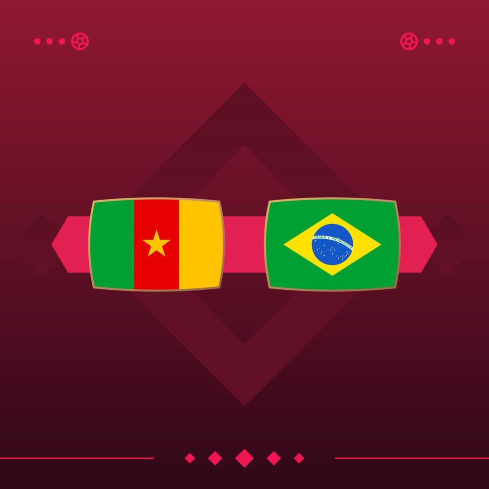 partido de fútbol mundial de camerún, brasil 2022 versus sobre fondo rojo. ilustración vectorial vector