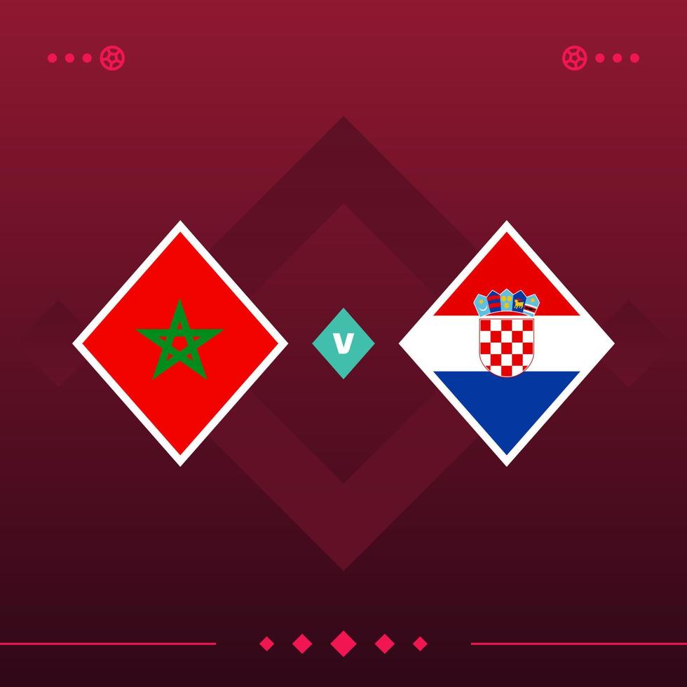 partido de fútbol mundial de marruecos, croacia 2022 versus sobre fondo rojo. ilustración vectorial vector