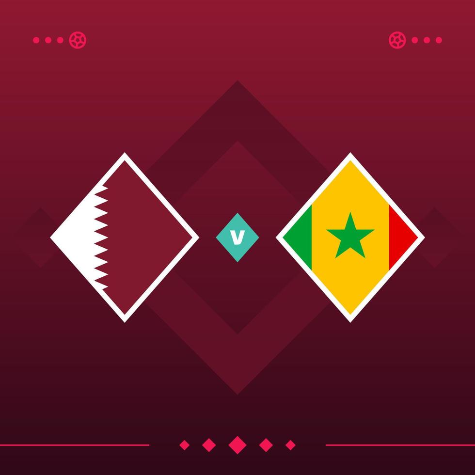 qatar, senegal partido de fútbol mundial 2022 versus sobre fondo rojo. ilustración vectorial vector