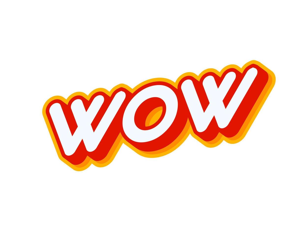 Wow 3d effect lettering isolated on white colourful text effect design vector. Text or inscriptions in English. The modern and creative design has red, orange, yellow colors. vector