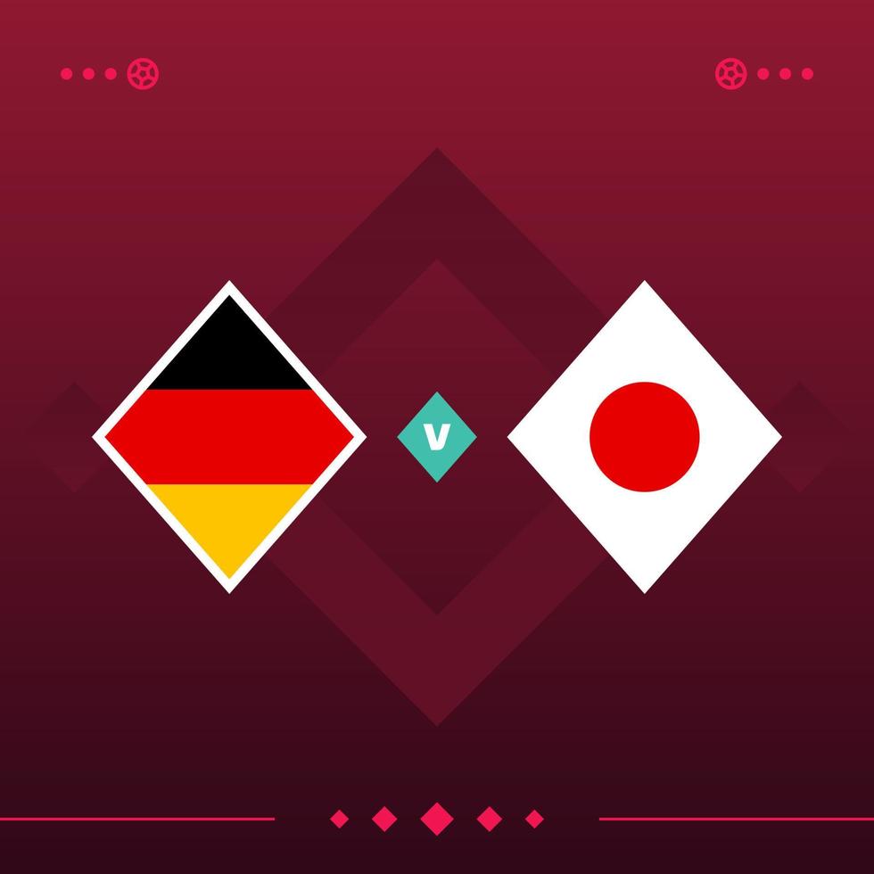 alemania, japón partido de fútbol mundial 2022 versus sobre fondo rojo. ilustración vectorial vector