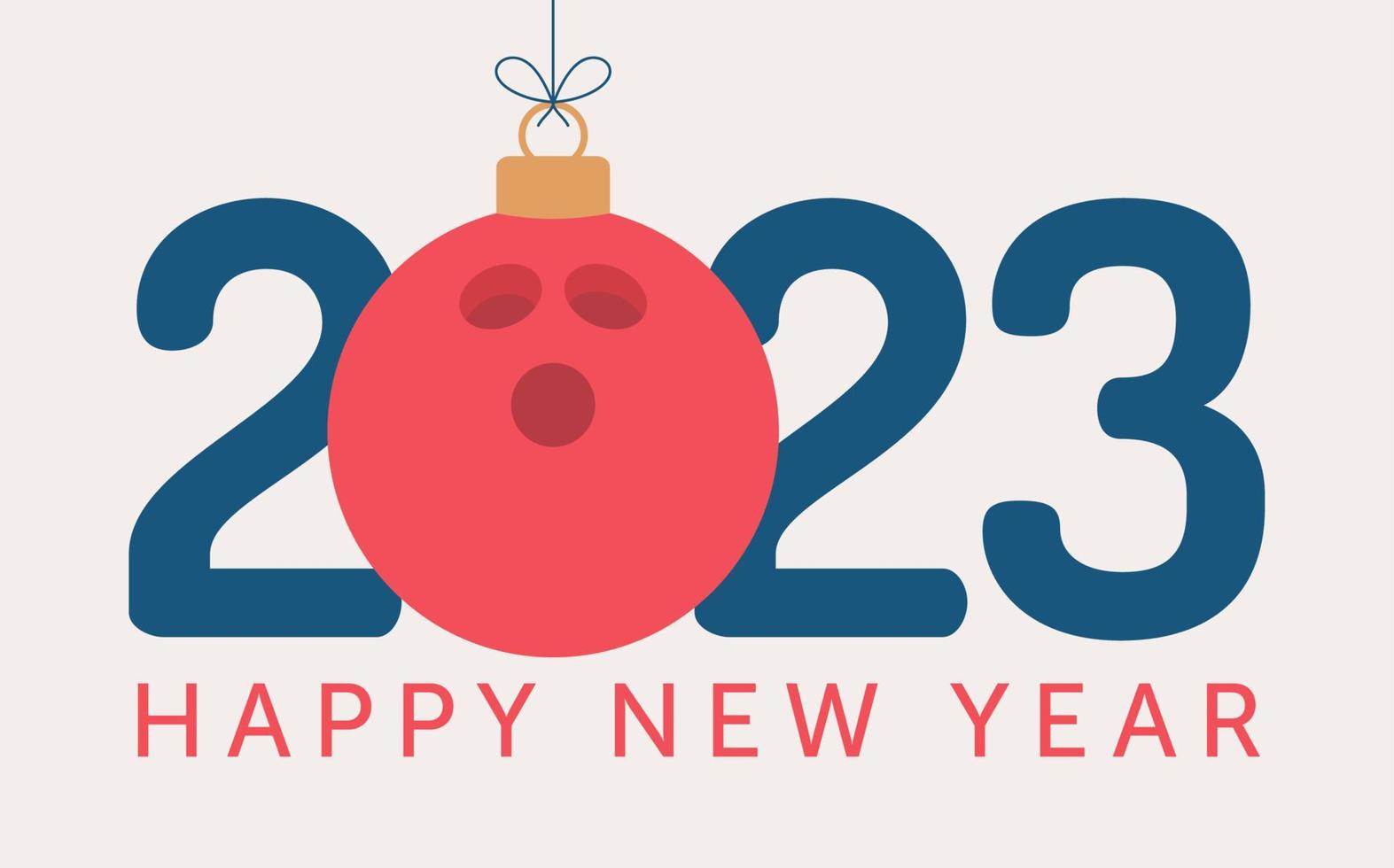 Bowling 2023 Happy New Year. Sports greeting card with bowling ball on the flat background. Vector illustration.