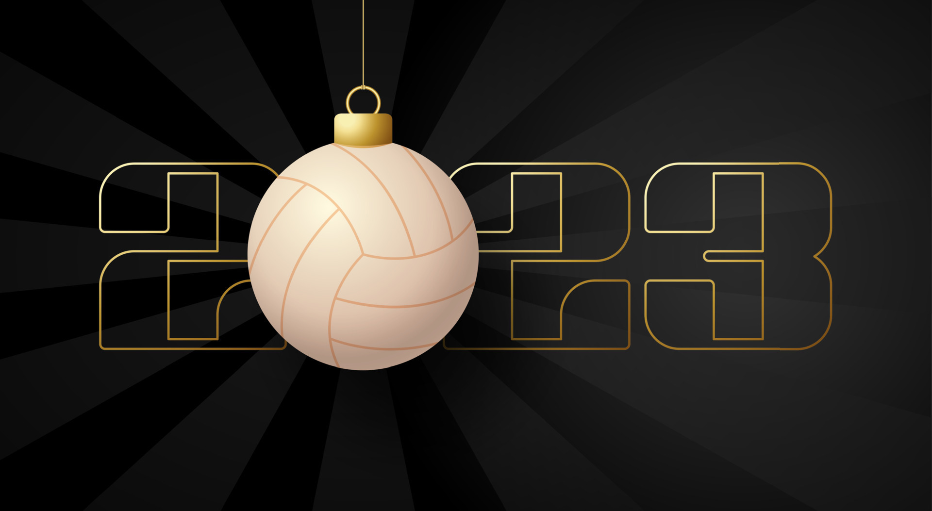 voleibol 2023 feliz año nuevo. tarjeta de felicitación deportiva con pelota de voleibol en el