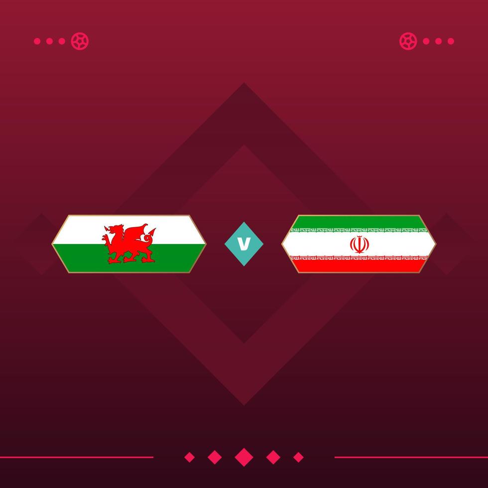 partido de fútbol mundial de gales, irán 2022 versus sobre fondo rojo. ilustración vectorial vector