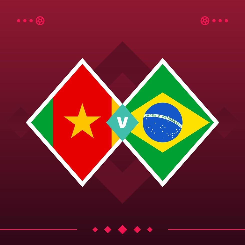 partido de fútbol mundial de camerún, brasil 2022 versus sobre fondo rojo. ilustración vectorial vector