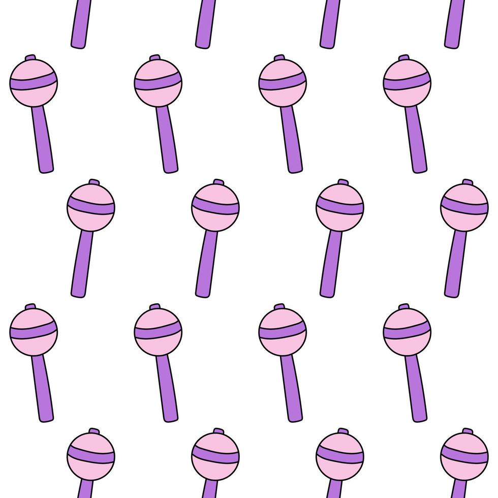 Purple lollipop on a stick. Y2K 90s seamless pattern vector background. Doodle and y2k candy