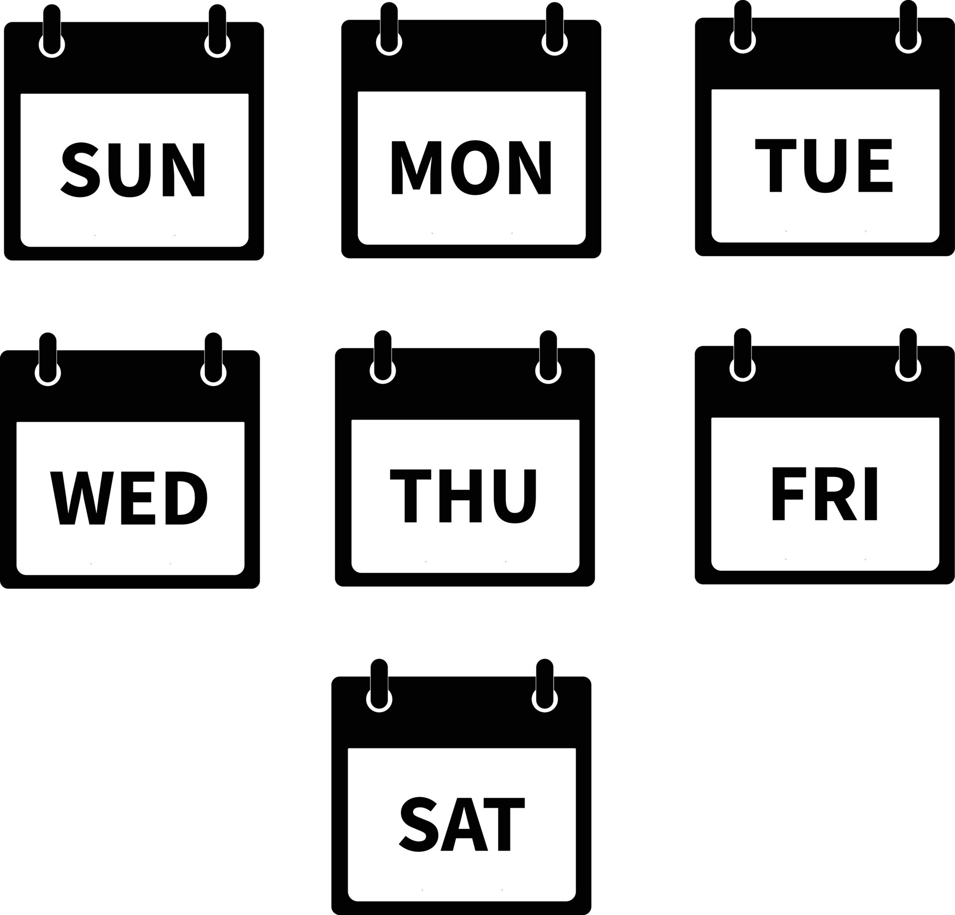 days of the week icon on white background. every day week calendar sign