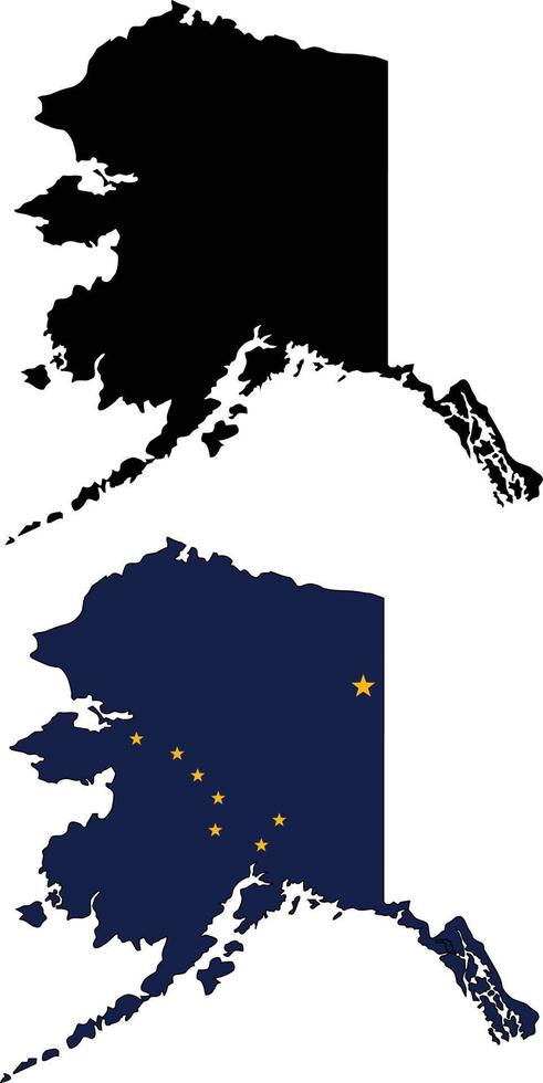 mapa de alaska sobre fondo blanco. mapa de alaska con la bandera adentro. estilo plano vector