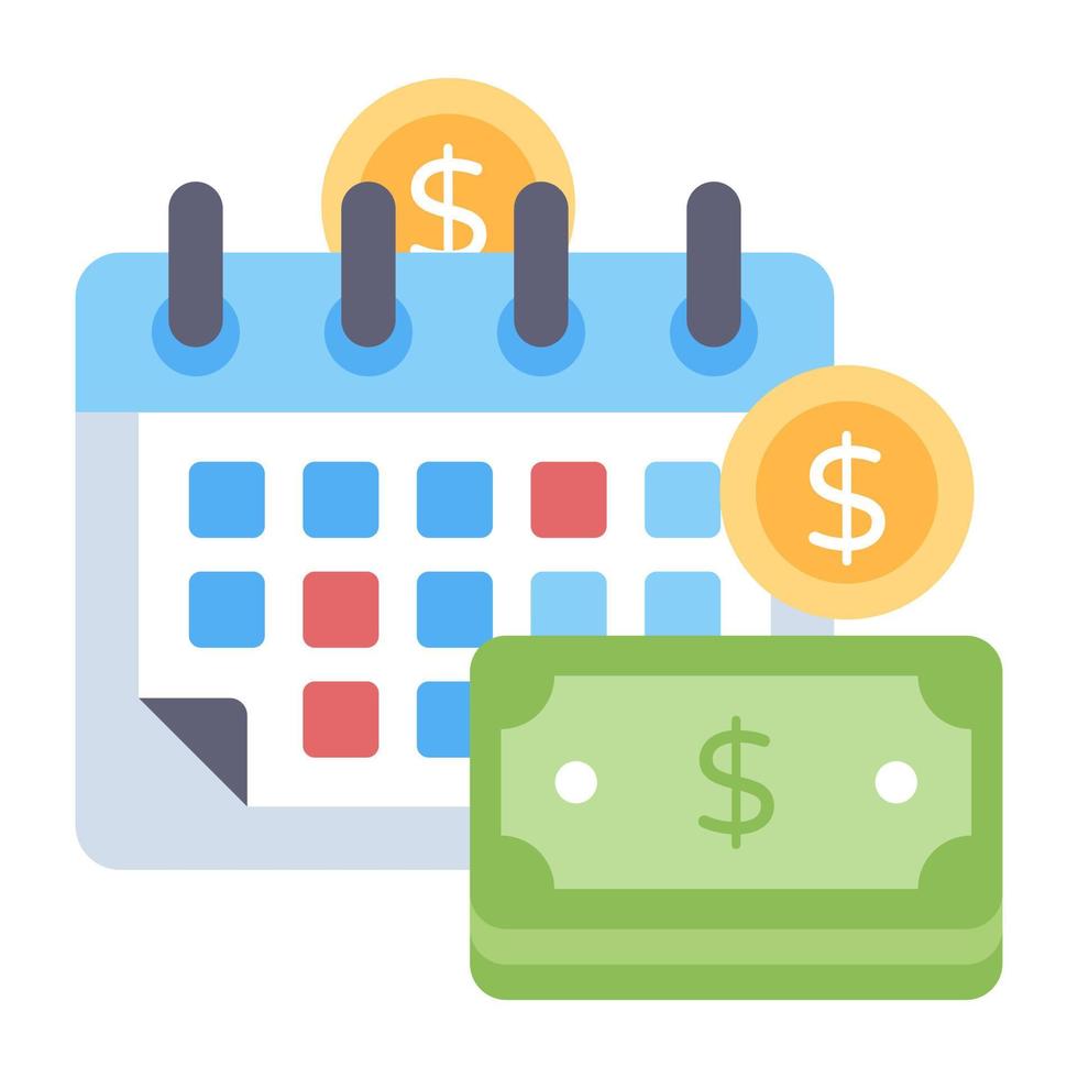 Icon of money with calendar, flat design of payment day vector