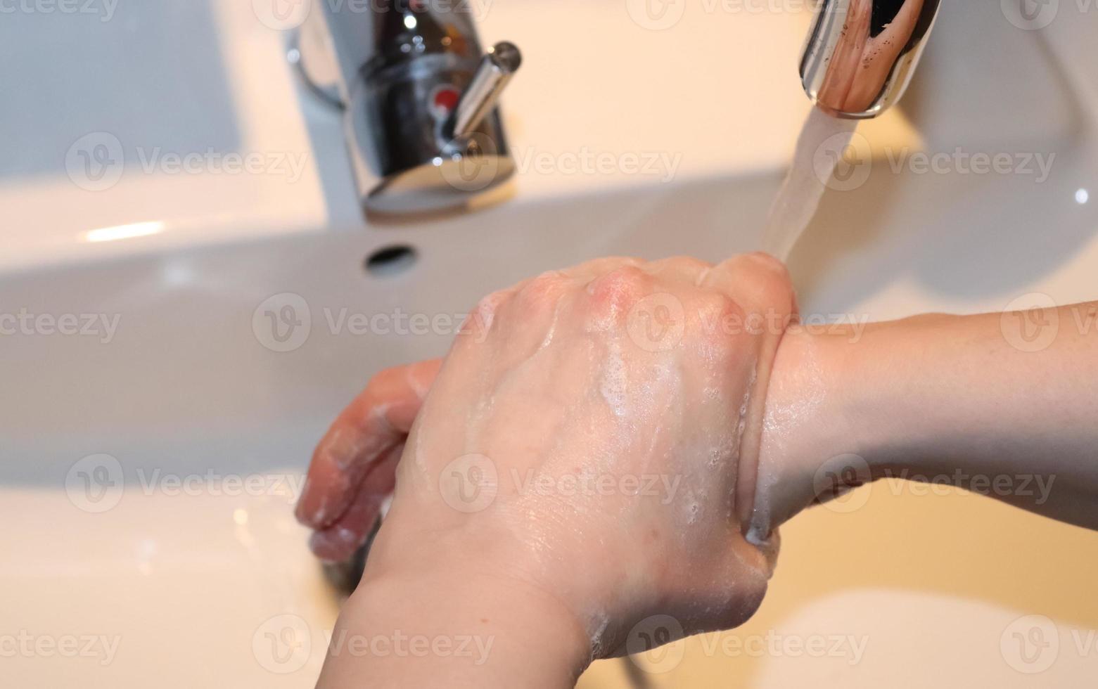 Cleaning and washing hands with soap prevention for outbreak of coronavirus covid-19 photo