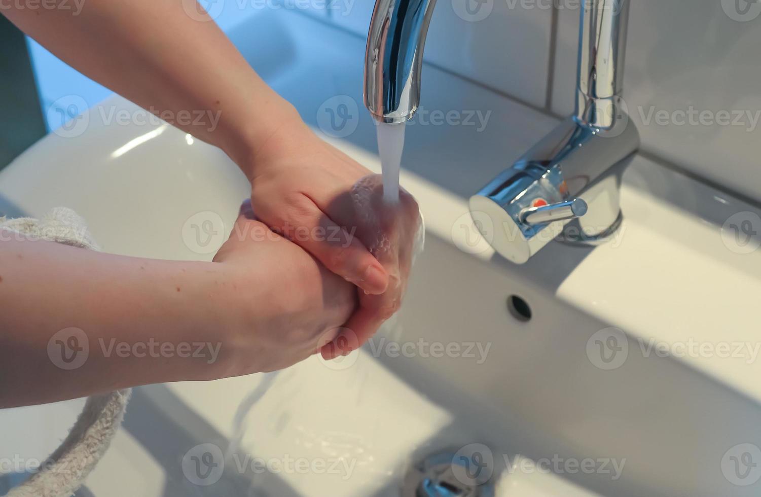 Cleaning and washing hands with soap prevention for outbreak of coronavirus covid-19 photo