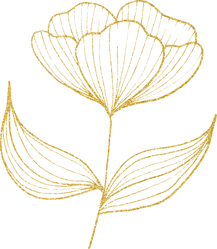 flor e folha de brilho de ouro png