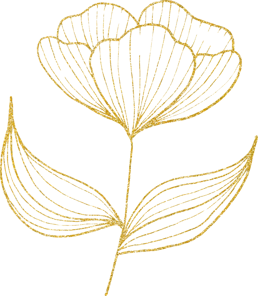 fleur et feuille de paillettes d'or png