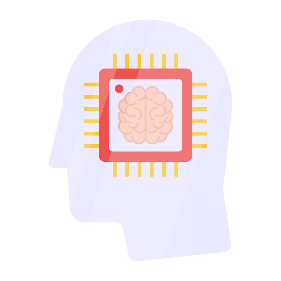 Flat design icon of brain processor, artificial intelligence concept vector